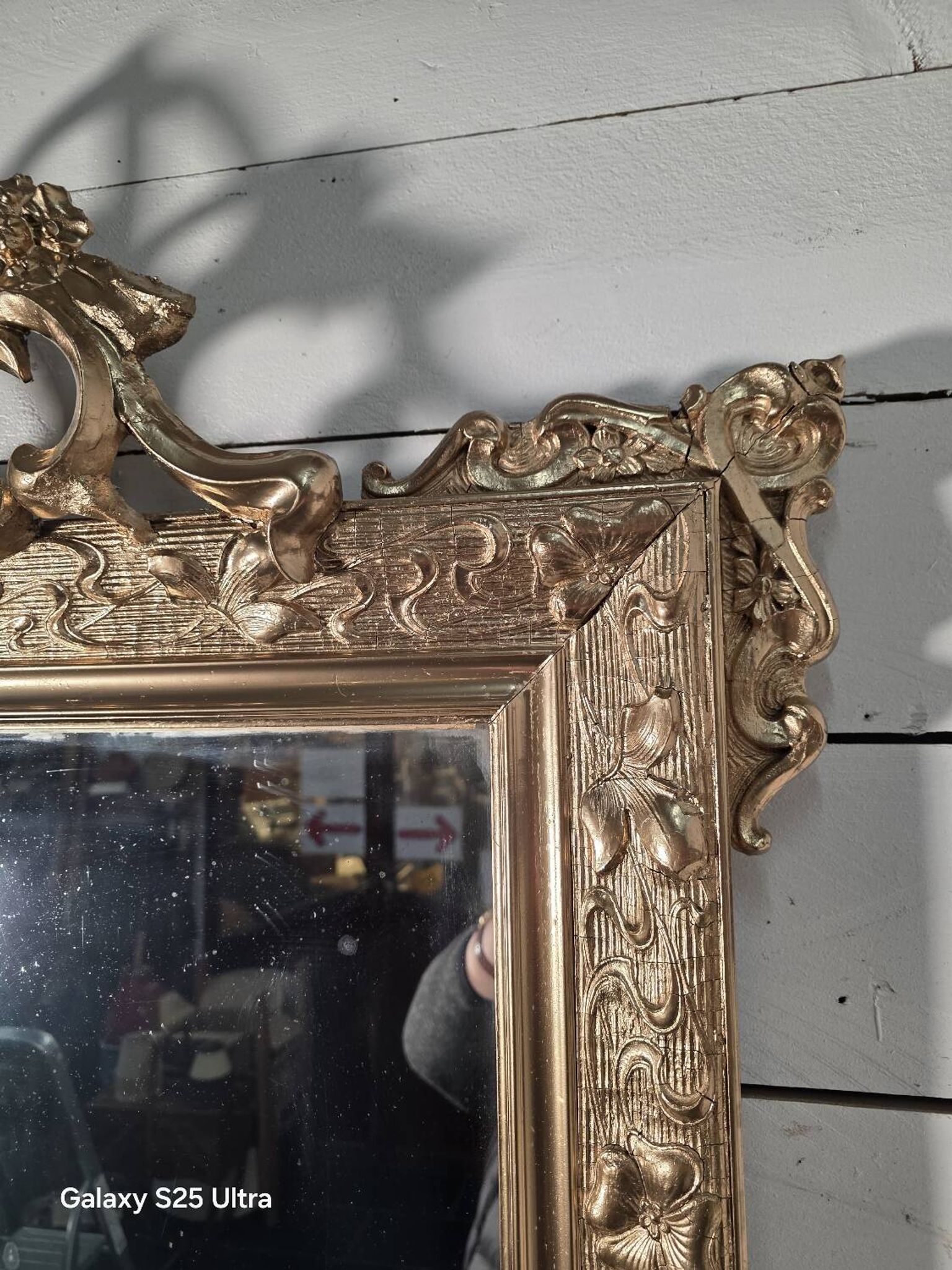 Antique Art Nouveau gilded mirror, 138cm
