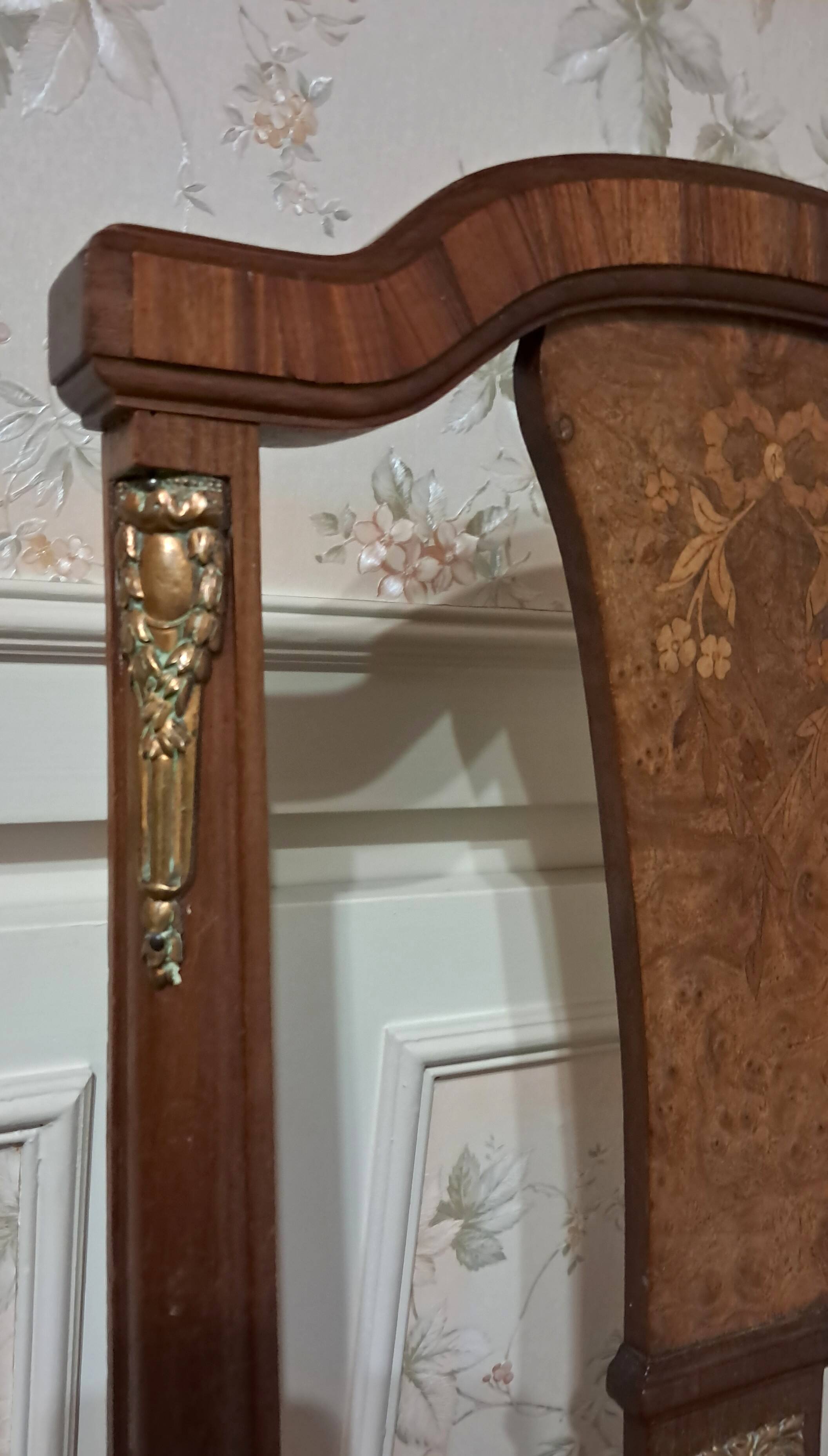 Paire de chaises 1900 en acajou et loupe de noyer marqueté.