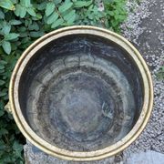 Large brass lion planter with a hallmark from the 19th century.