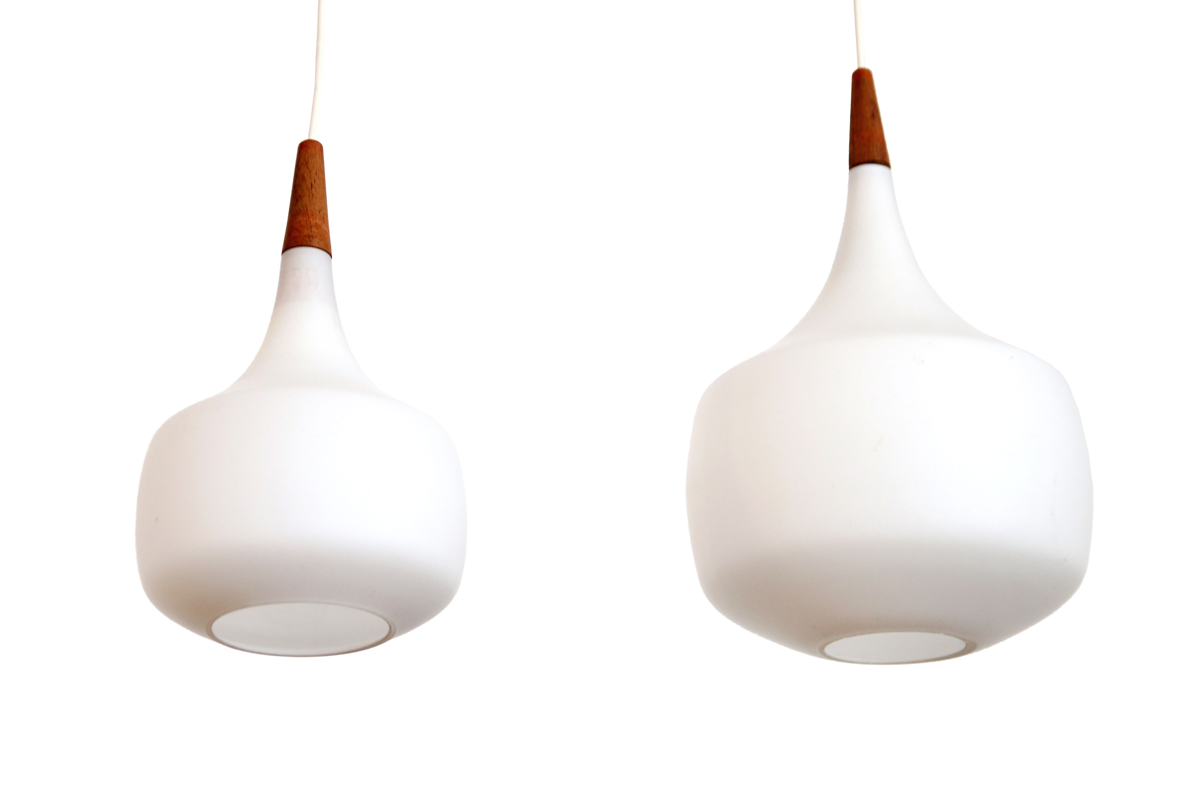 Set of two Holmegaard opaline glass pendant lamps
