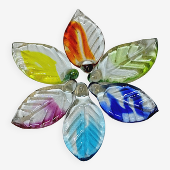6 Knife Holders Cutlery Rests in Colored Glass in the Shape of Leaves