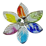 6 Knife Holders Cutlery Rests in Colored Glass in the Shape of Leaves