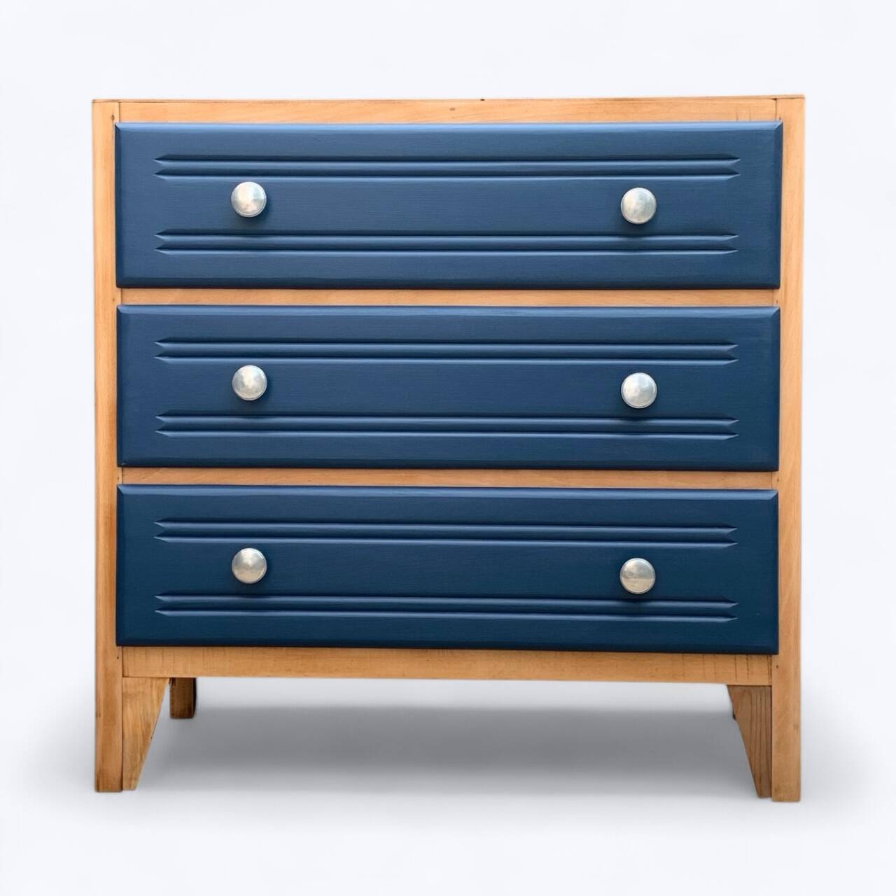 Art Deco chest of drawers in raw wood and blue, 1940