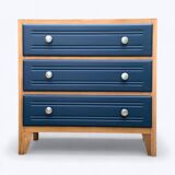Art Deco chest of drawers in raw wood and blue, 1940