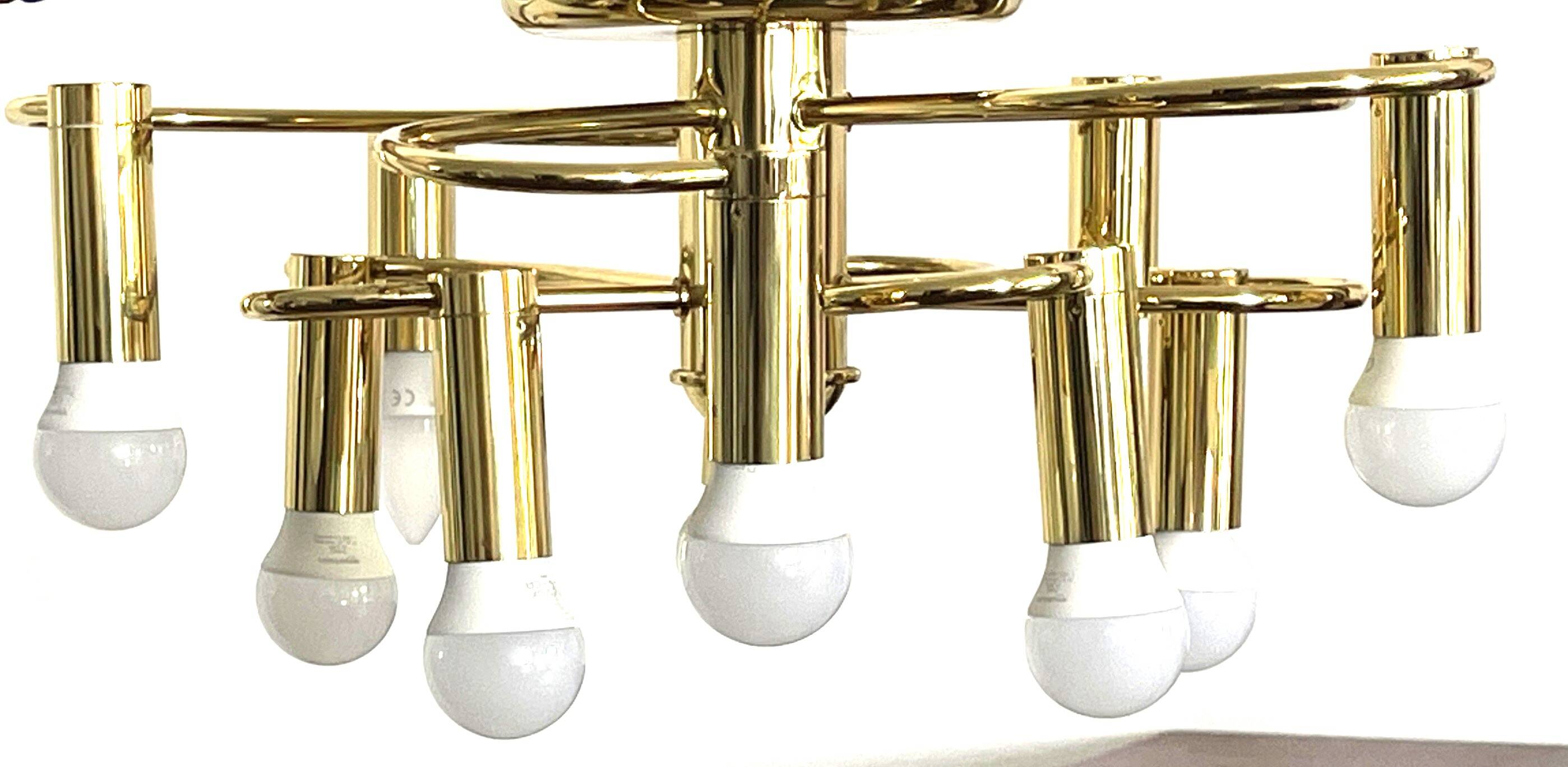 Brass suspension Mid-century 10 arms by Honsel Leuchten
