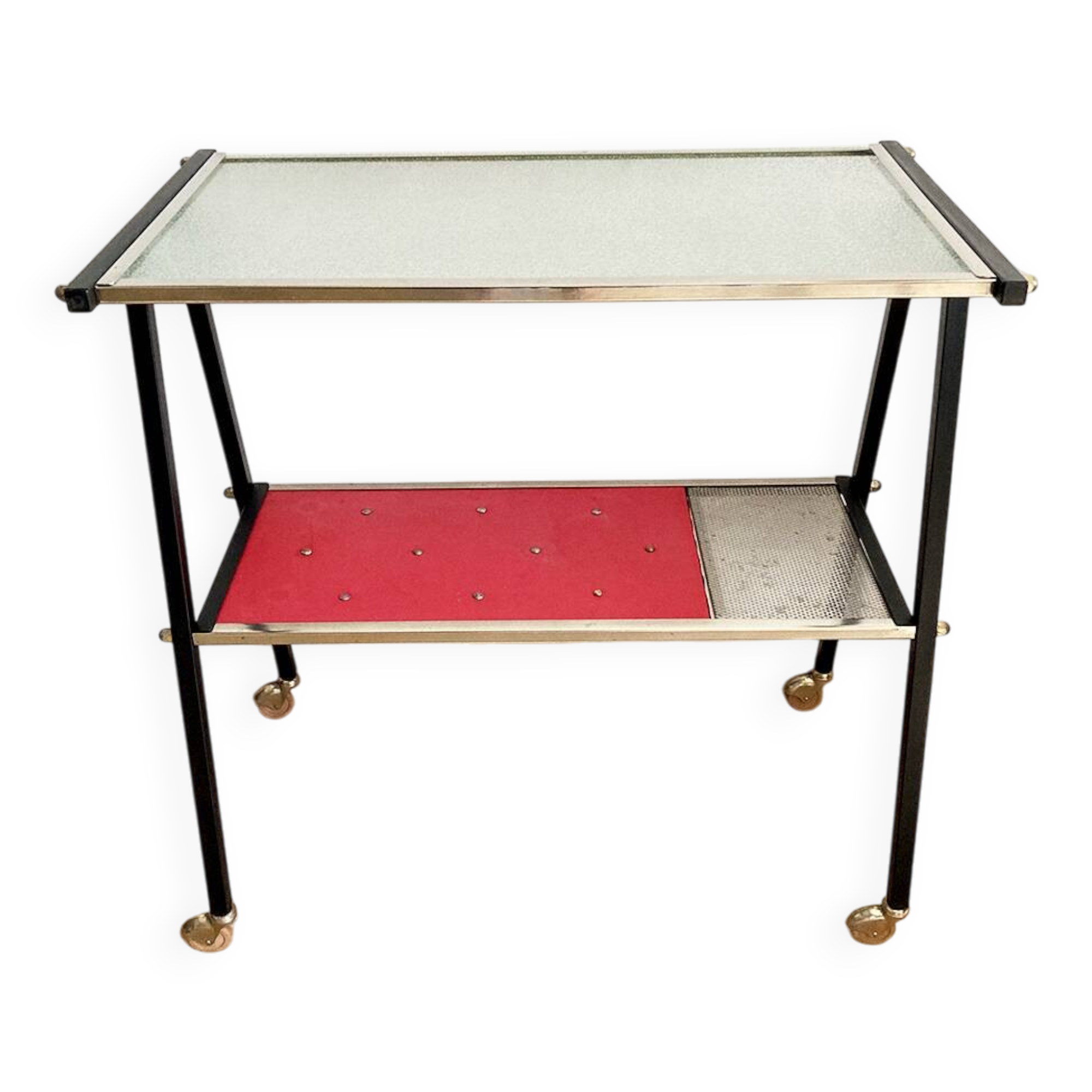 Glass and metal serving trolley, 1960s