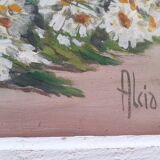 Vintage still life painting with daisies