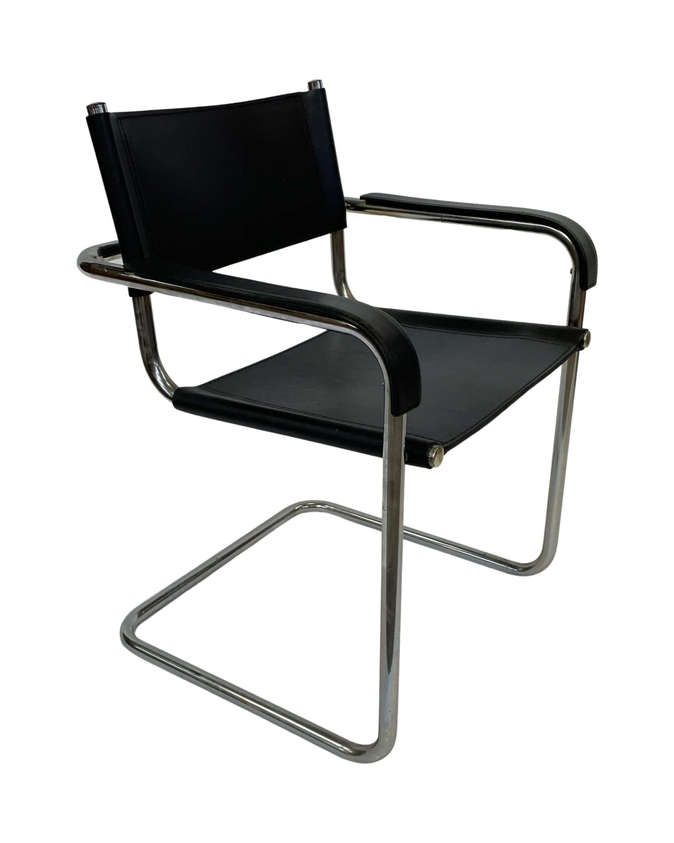 Set of 4 bauhaus cantilever chairs black leather and chrome design