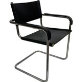 Set of 4 bauhaus cantilever chairs black leather and chrome design