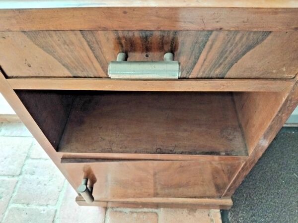 Ancienne Table De Nuit En Bois Avec Plaque De Marbre Vintage