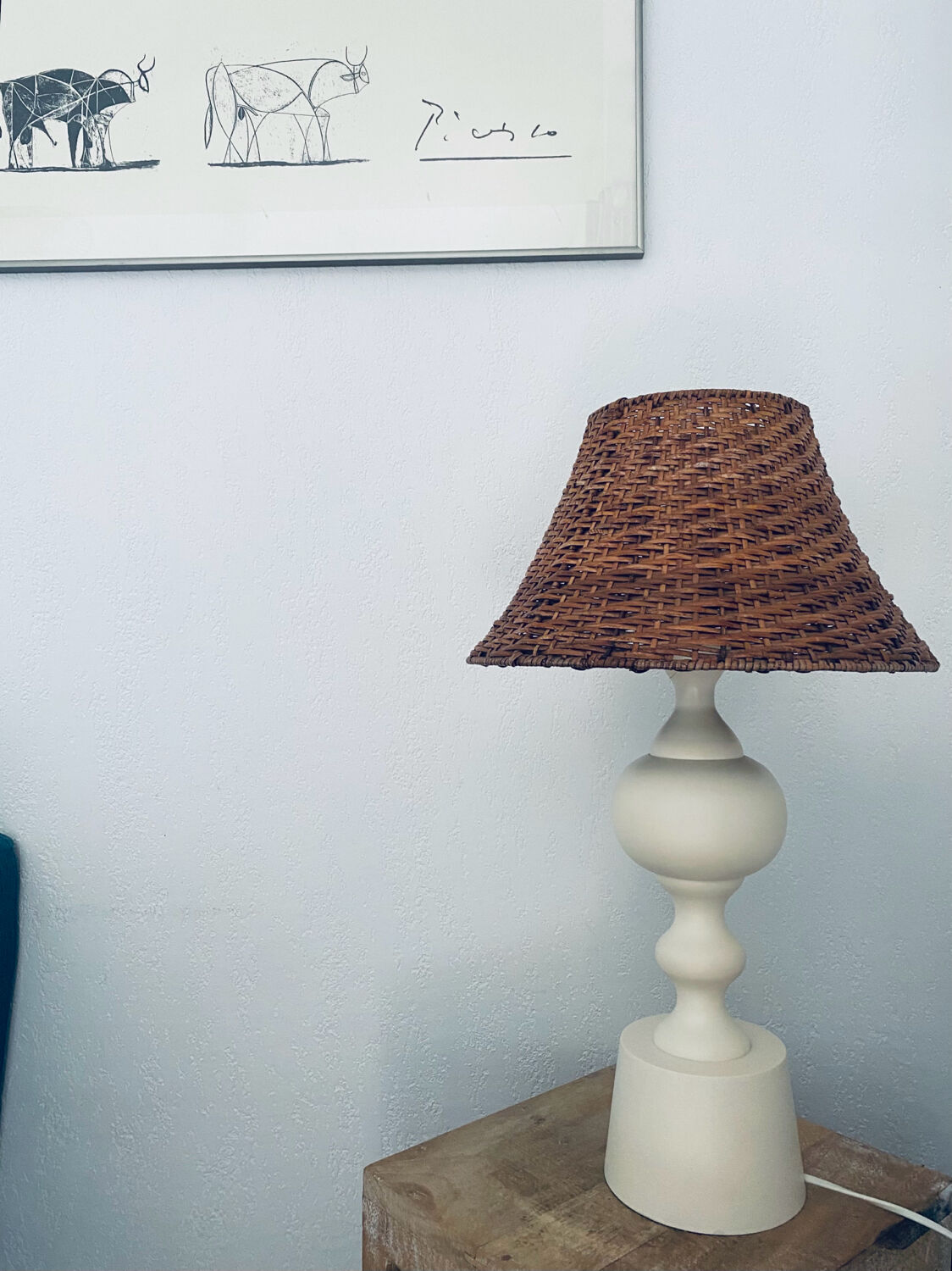 Large turned white wooden lamp