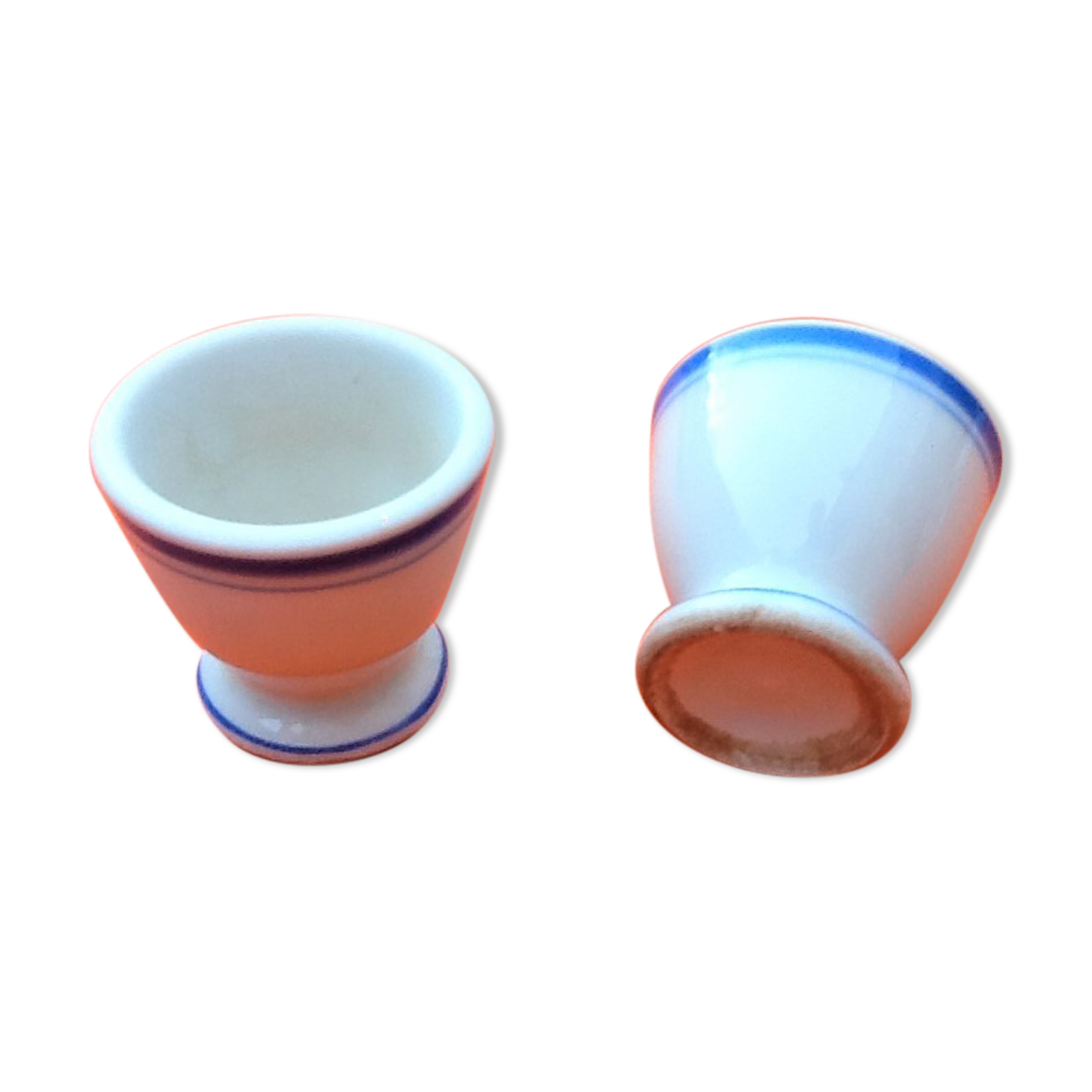 Duo of coquetiers XIXth Porcelain of Paris Blue edious décor Short foot