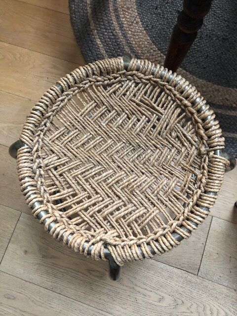 Pair of metal and rope stools