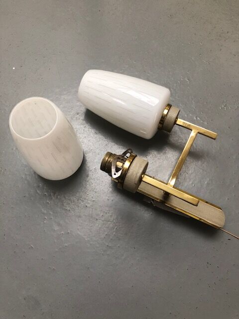Pair of double vintage wall sconces in glass and brass