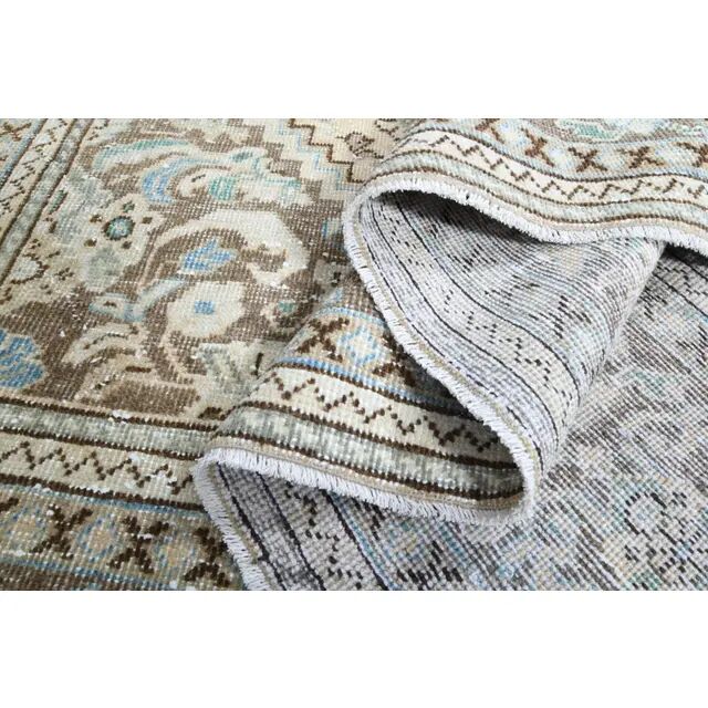 1970s Vintage Persian Handmade Wool Cotton Beige Area Rug 291x387
