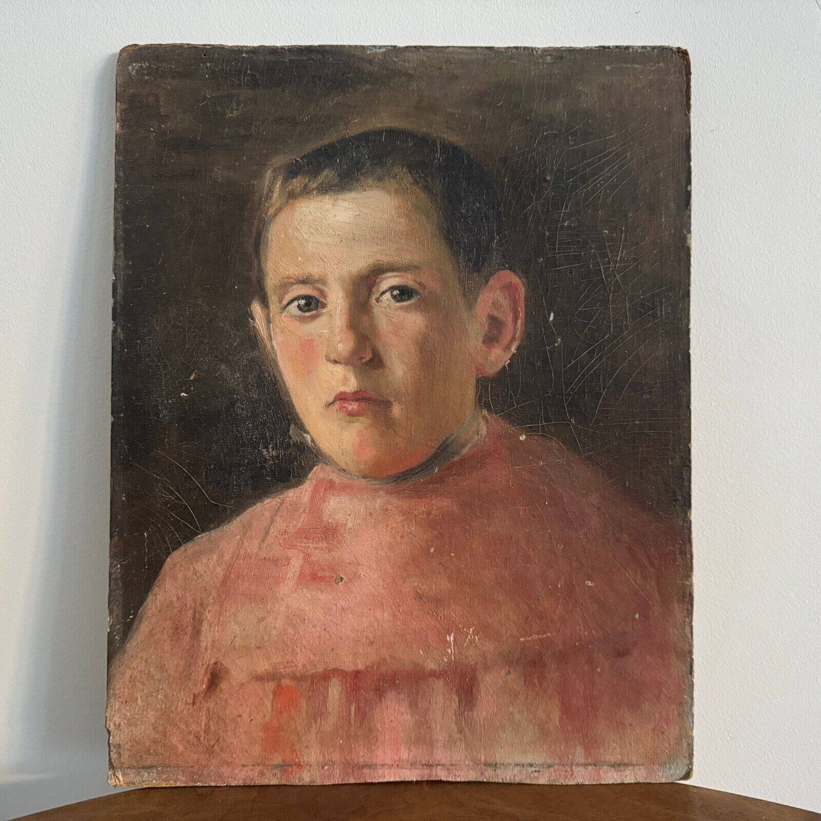 Oil on cardboard representing a choirboy from the early 20th century