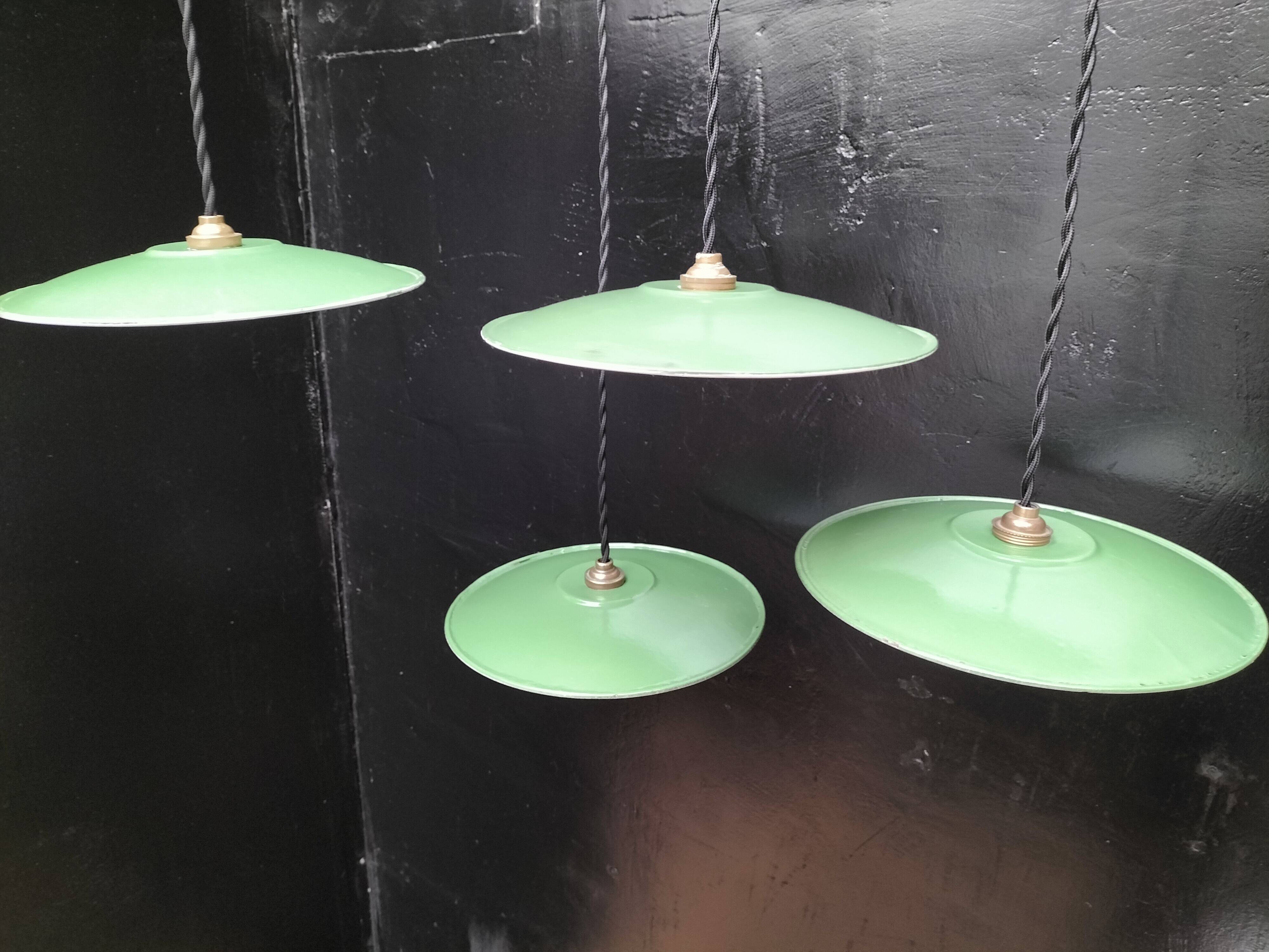 Enameled sheet metal pendant lights