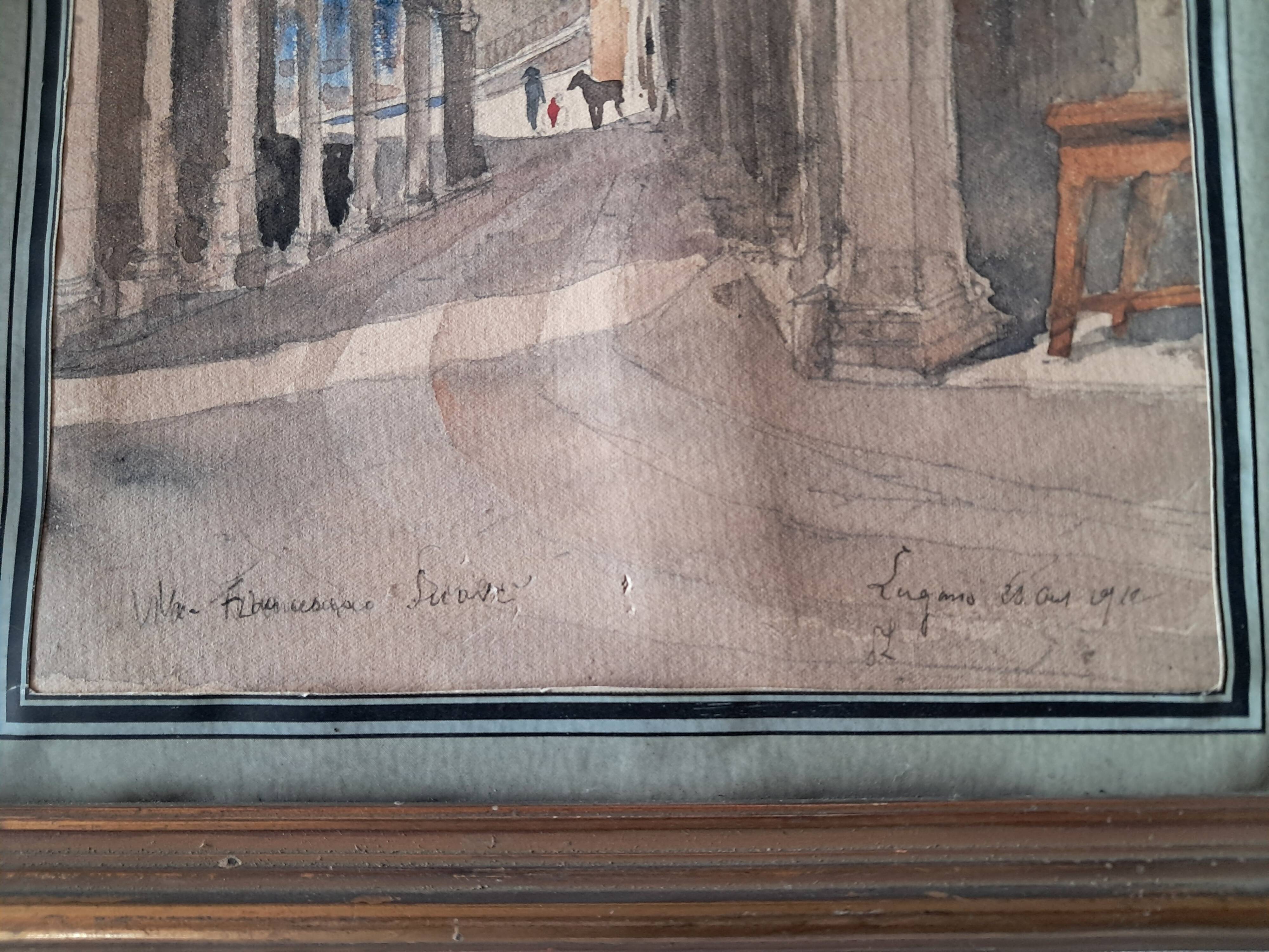 Ancient painting depicting a street in Lugano, Switzerland.