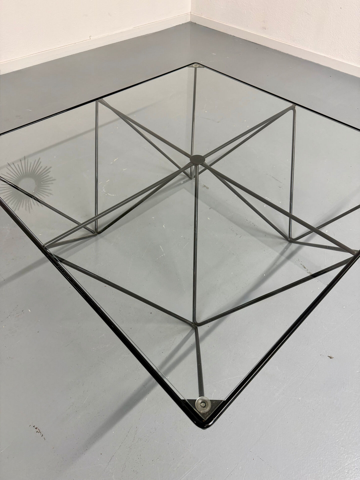 Vintage 1980s Italian architectural design metal coffee table.