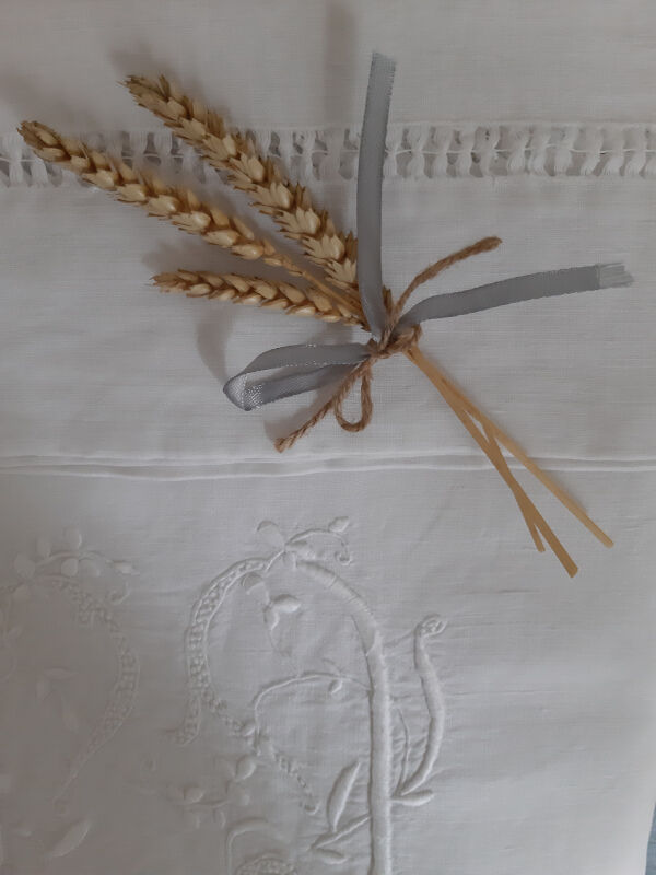 Old linen yarn embroidered and monogrammed