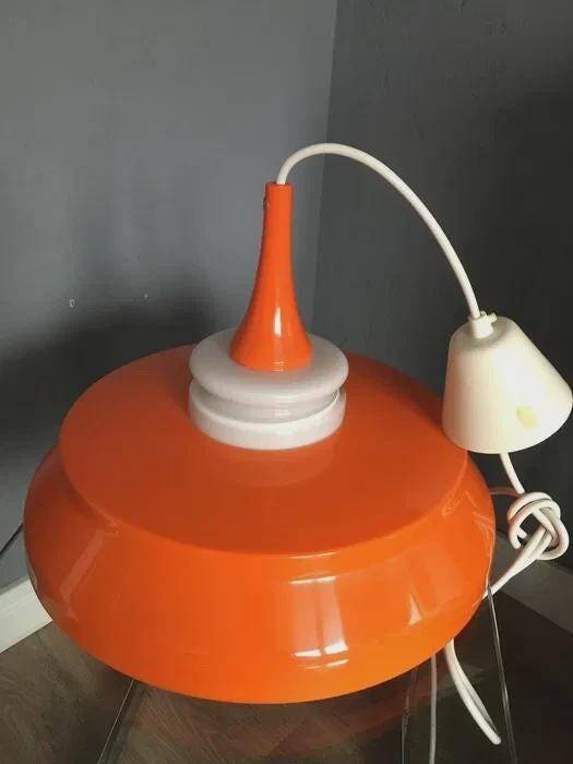 Space Age pendant lamp, orange and white, plastic, 1960s-70s