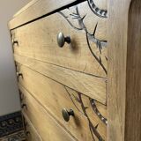 Carved solid oak chest of drawers