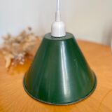 Vintage suspension lamp in green and white enamelled sheet metal