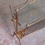 vintage magazine rack, brass and smoked glass magazine rack, newspaper, magazine