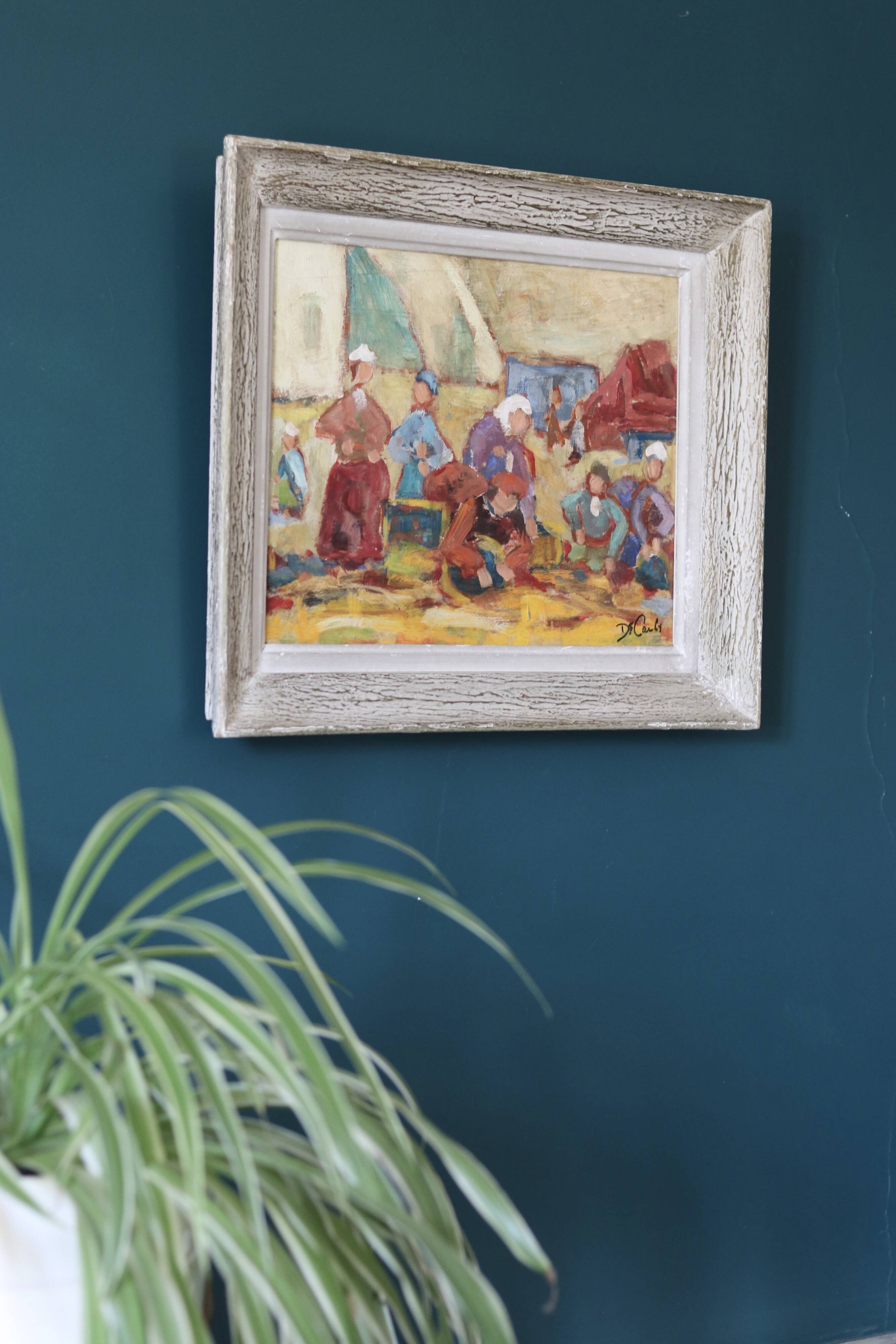 Scène bretonne, acrylique sur panneau signé, Vers 1940