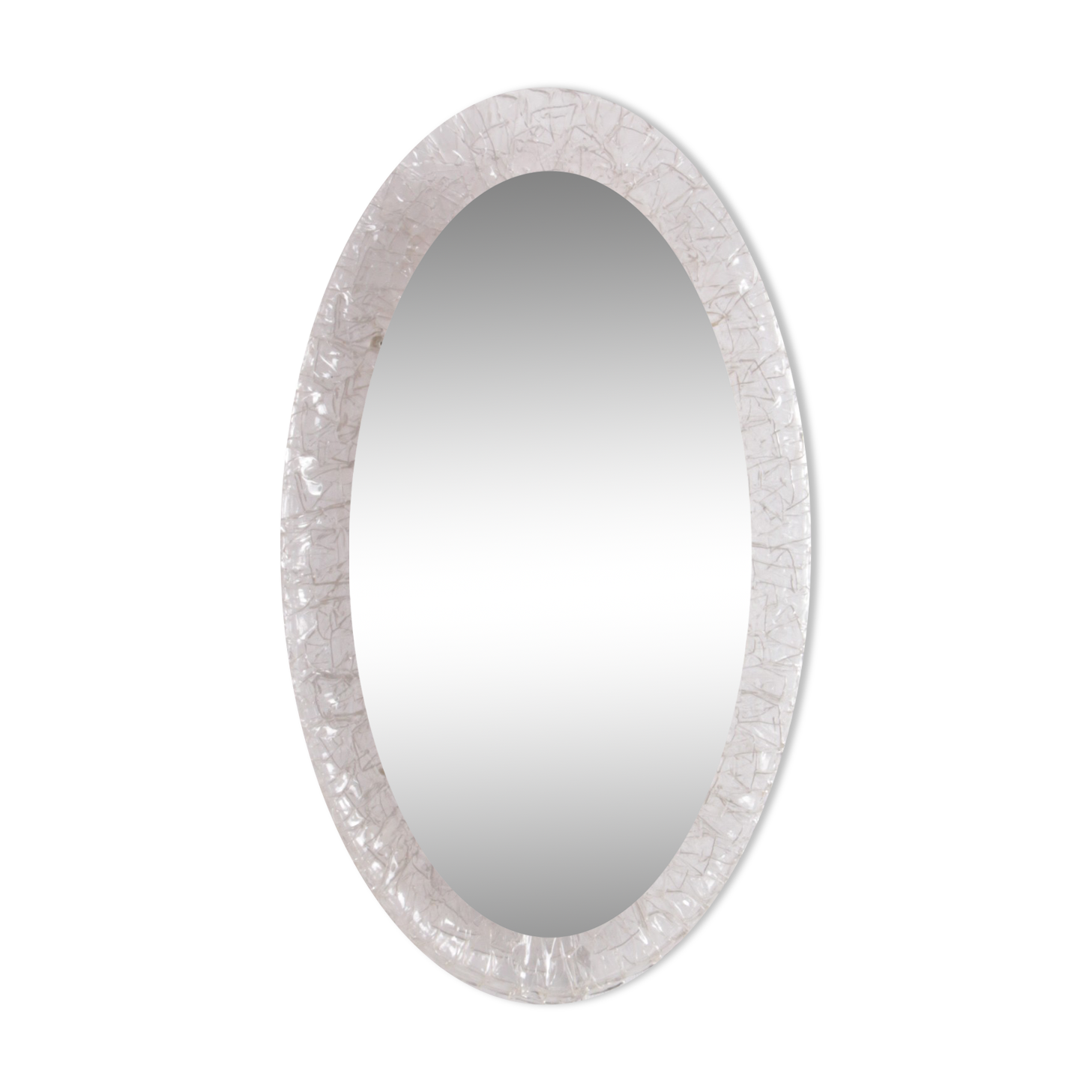 Large Oval Plexiglas mirror with lighting, 1960 Germany.