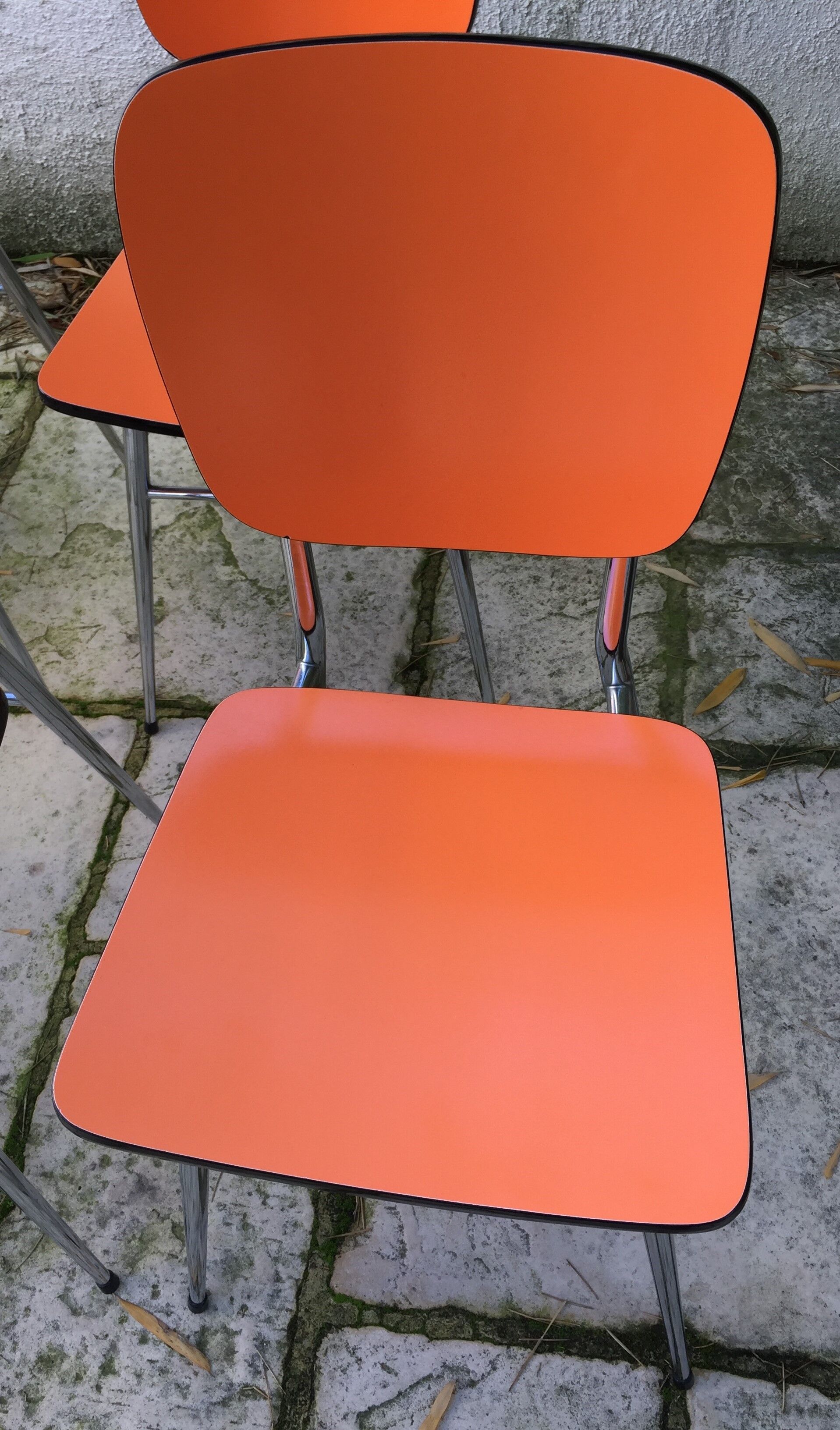 Set of 6 vintage orange formica chairs, 70s