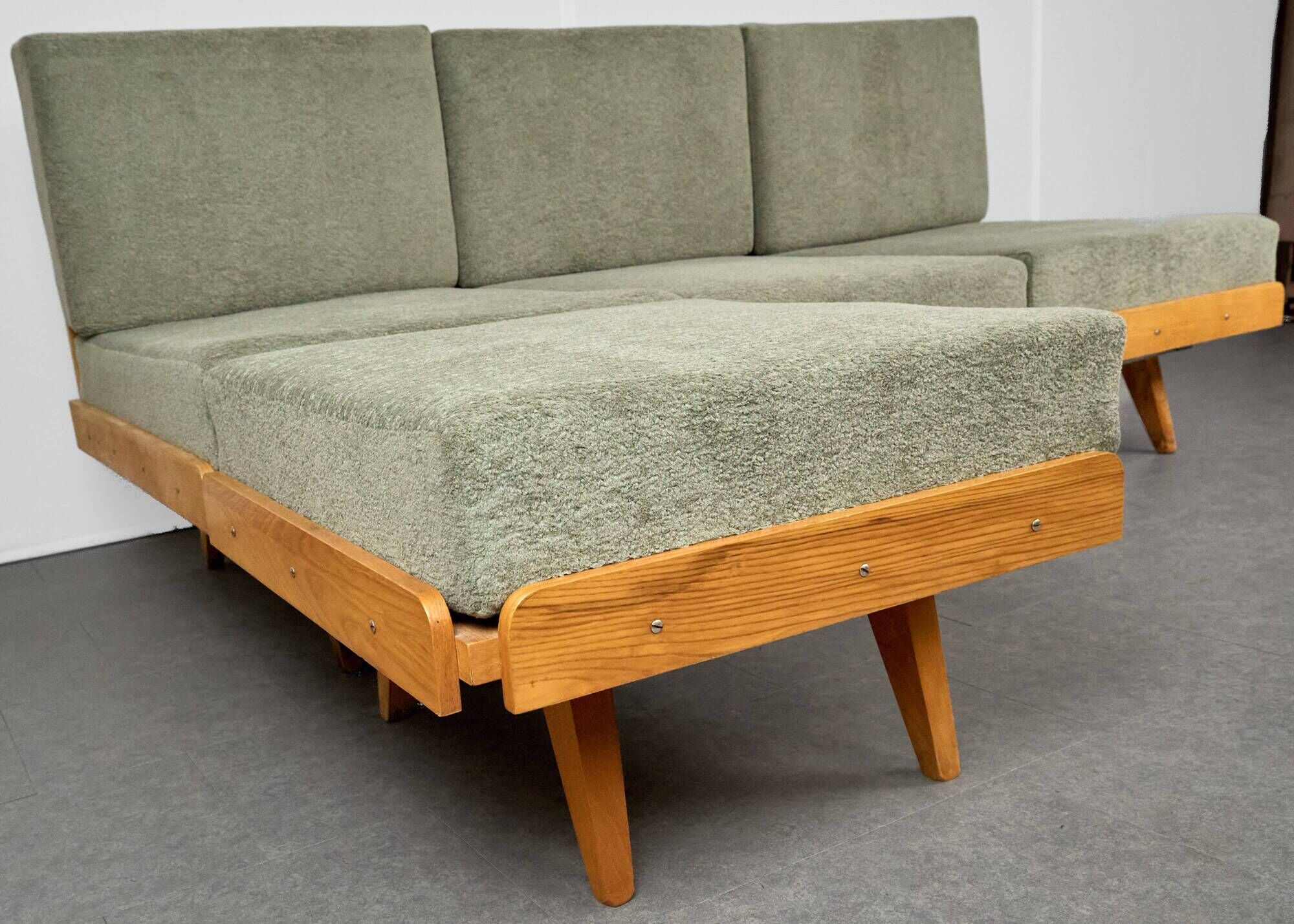 Vintage Corner Sofa Bed with Ottoman, 1960s, Czechoslovakia