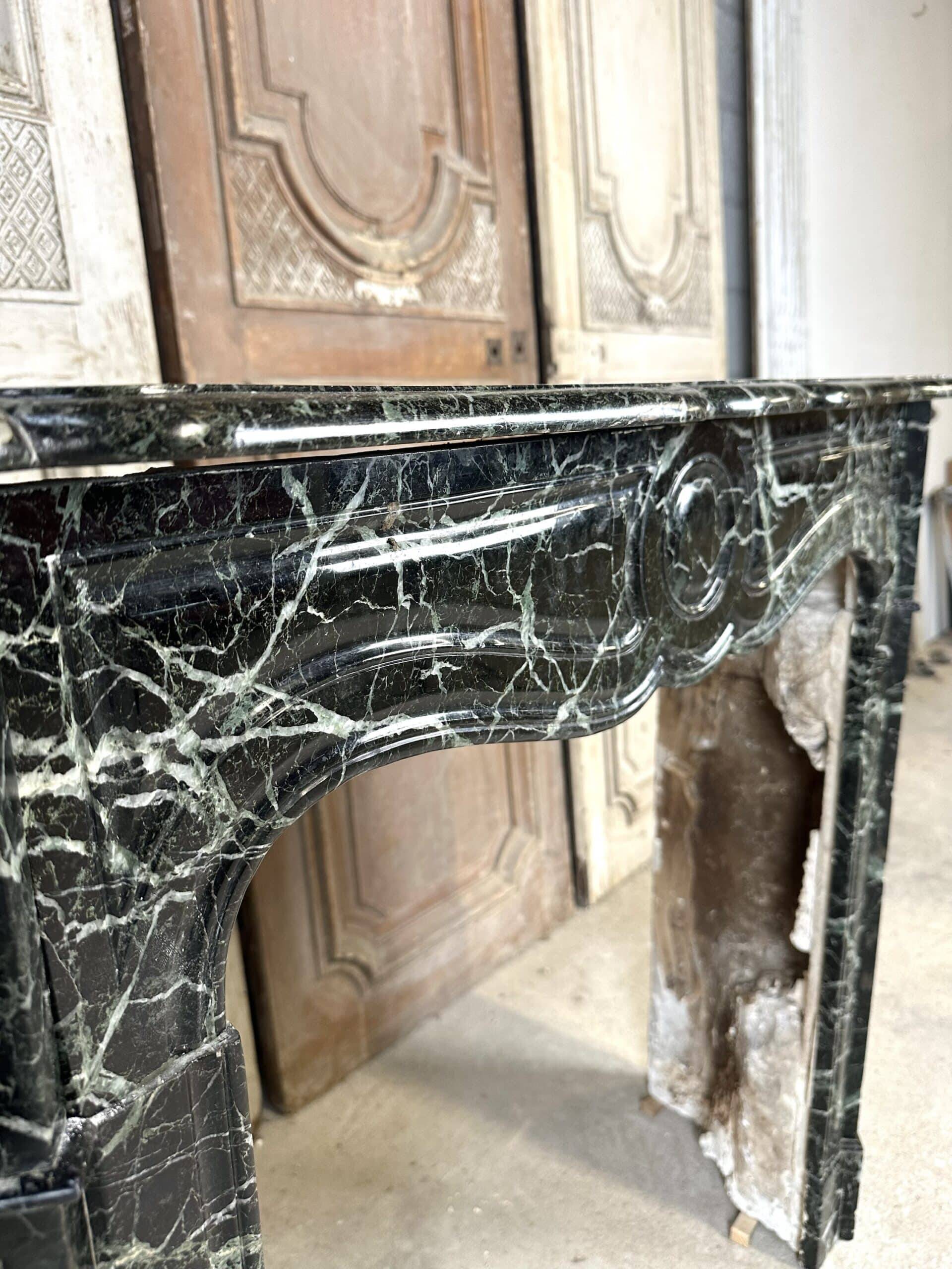 Louis XV style fireplace in green marble, 1900s