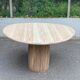 Scandinavian round dining table with a central base, stripped, made of solid raw wood, 90.