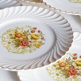 6 flat plates old floral edges fluted edges