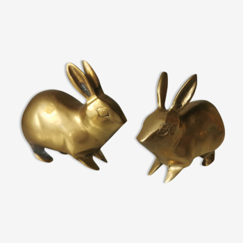 Pair of brass rabbits