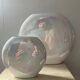 Duo of vintage round vases in iridescent ceramic