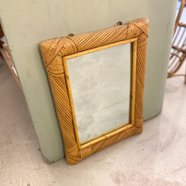 Rectangular mirror in rattan and vintage bamboo 30x40cm