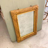 Rectangular mirror in rattan and vintage bamboo 30x40cm