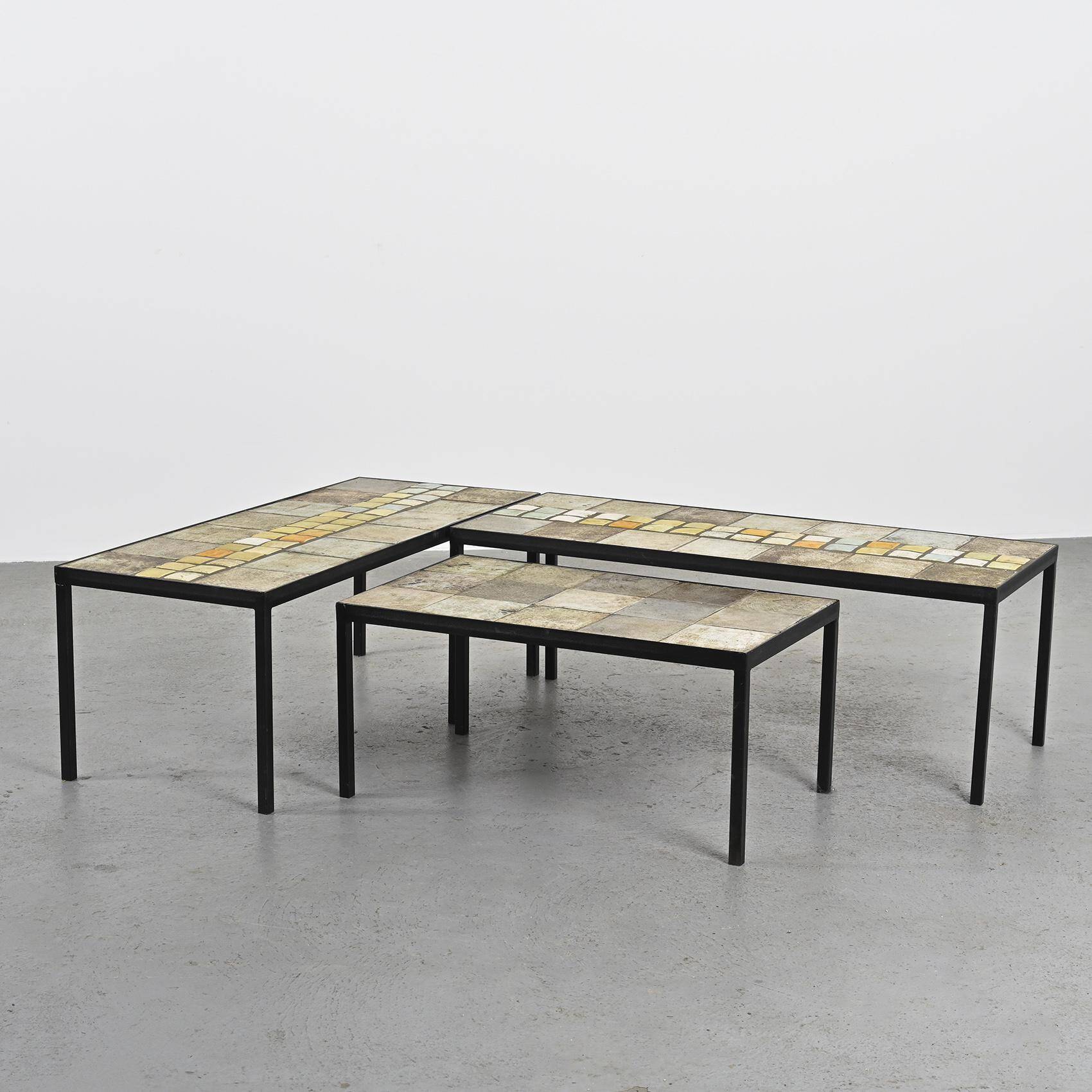 Three ceramic coffee tables by Les 2 Potiers, France, circa 1965