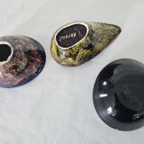 Set of 3 ceramic sauce boats signed MORVAN (1 Reglued) vintage