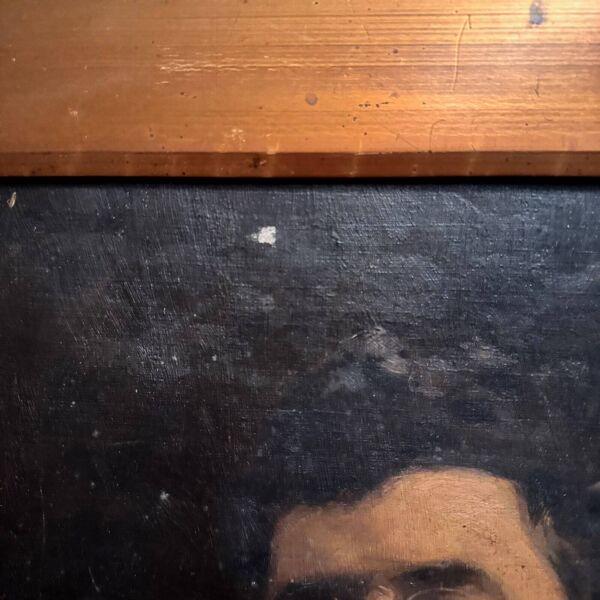 Huile sur toile portrait d'homme portant lunettes et moustache début XXe