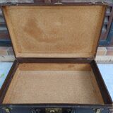 Old suitcase wood canvas leather & brass