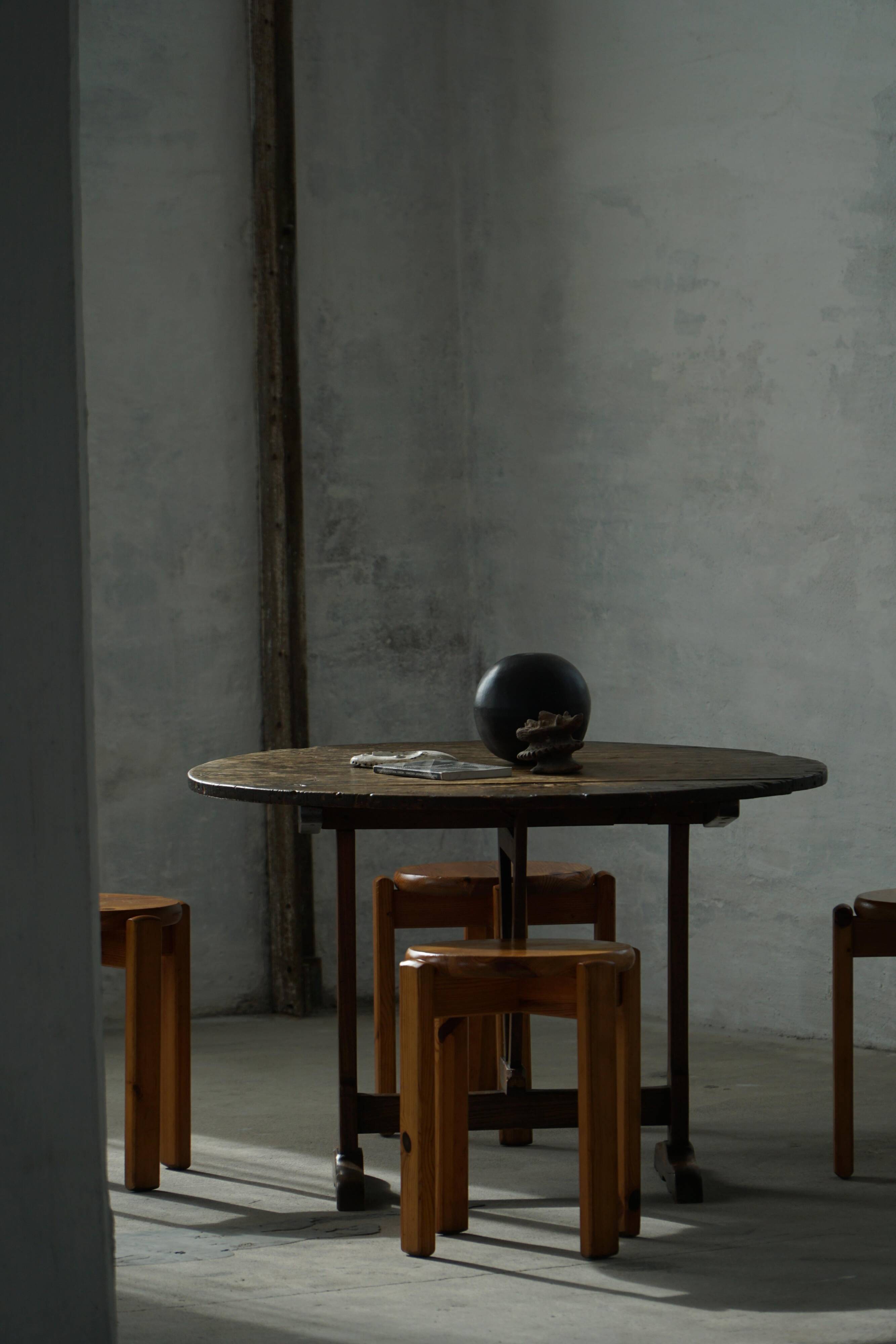 Mid-20th century, set of 4 vintage stackable pine stools, Danish design.