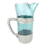 Hadeland Glass pitcher by Willy Johansson, pewter holder, vintage