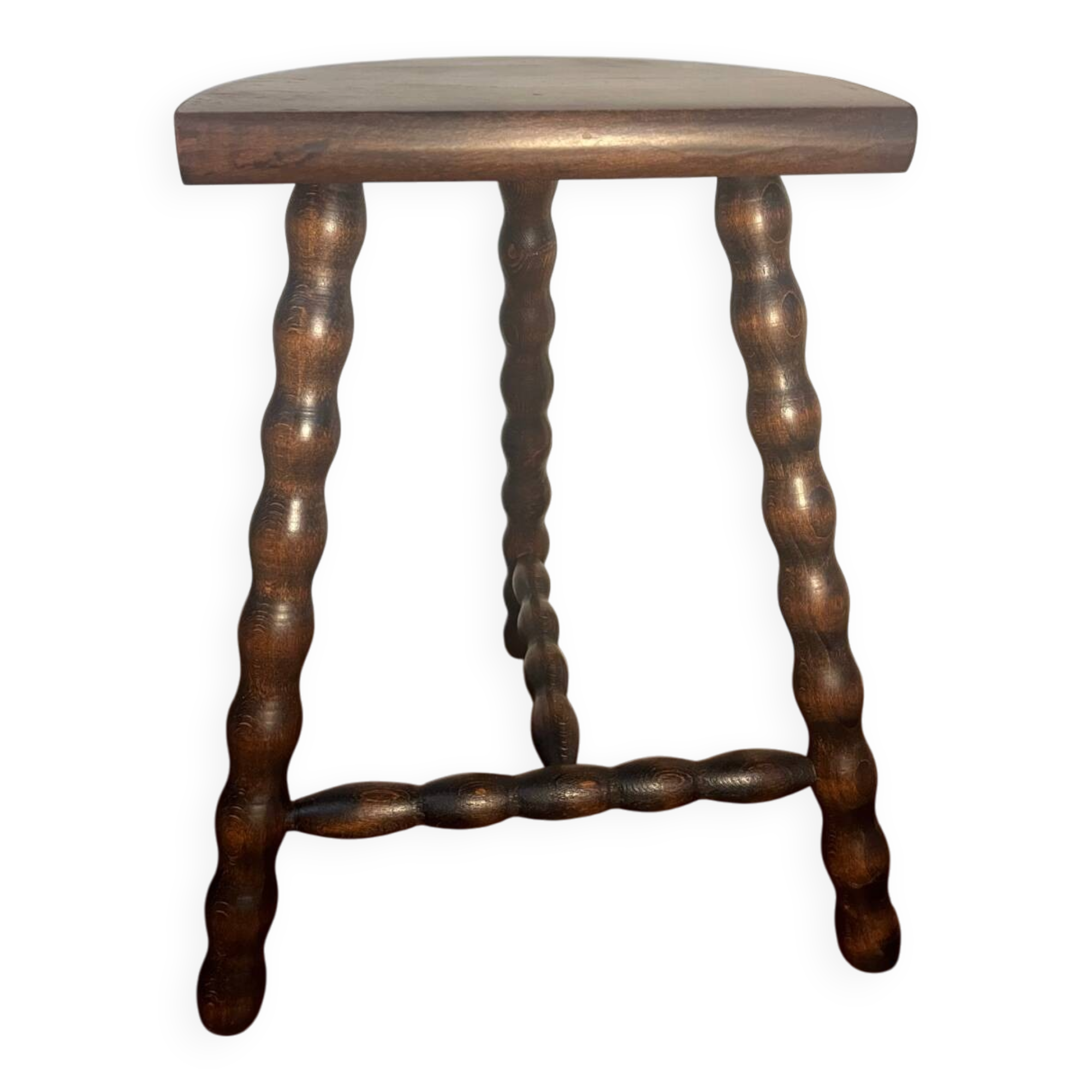 Solid wood tripod stool with turned legs