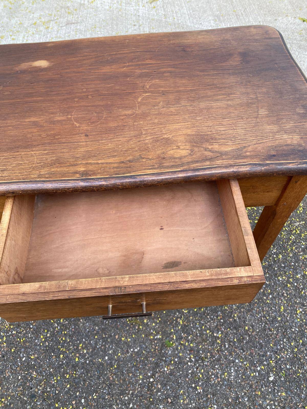 Vintage farmhouse dessert trolley on wheels made of solid wood from the 19th century.