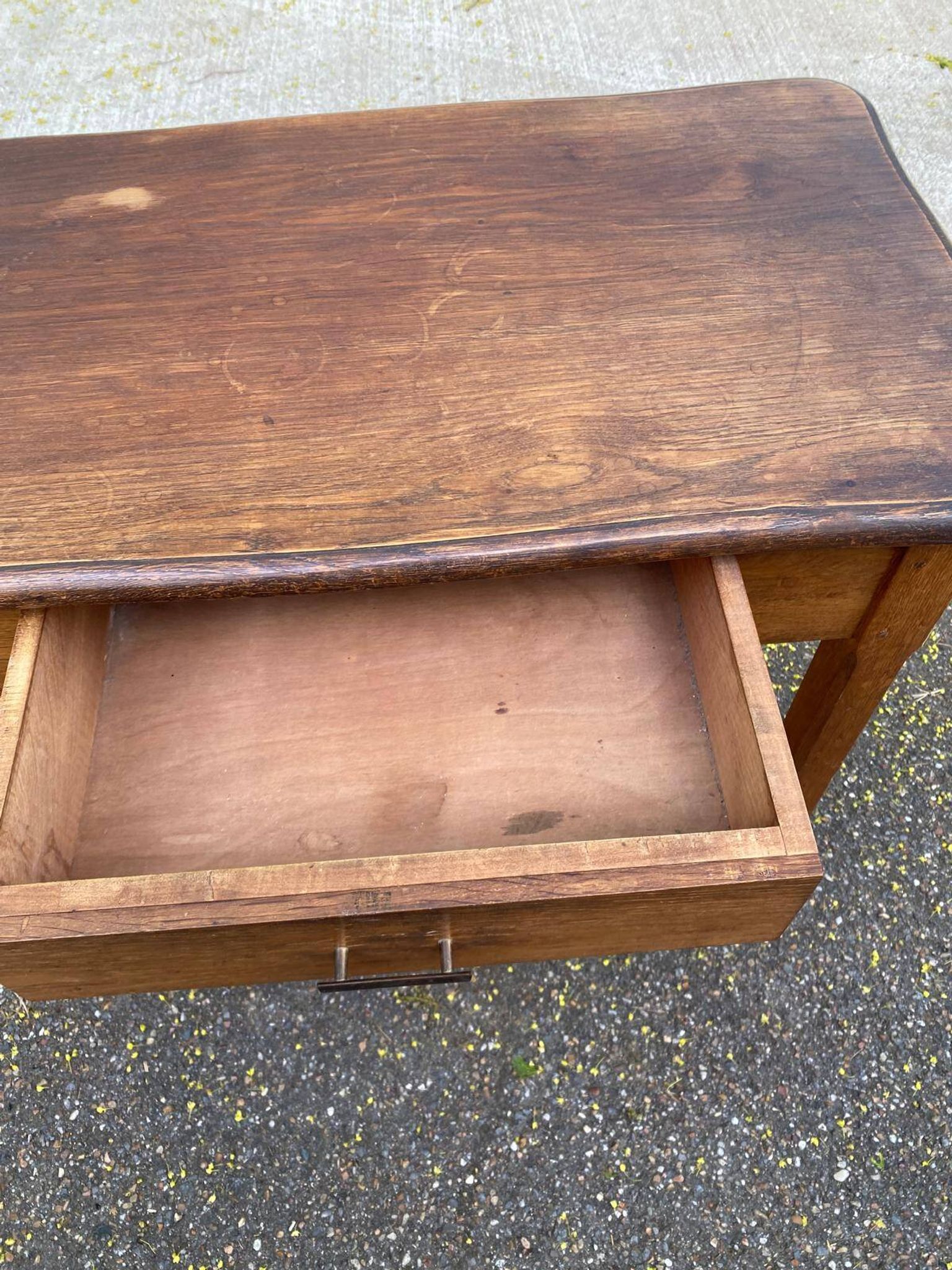 Vintage farmhouse dessert trolley on wheels made of solid wood from the 19th century.