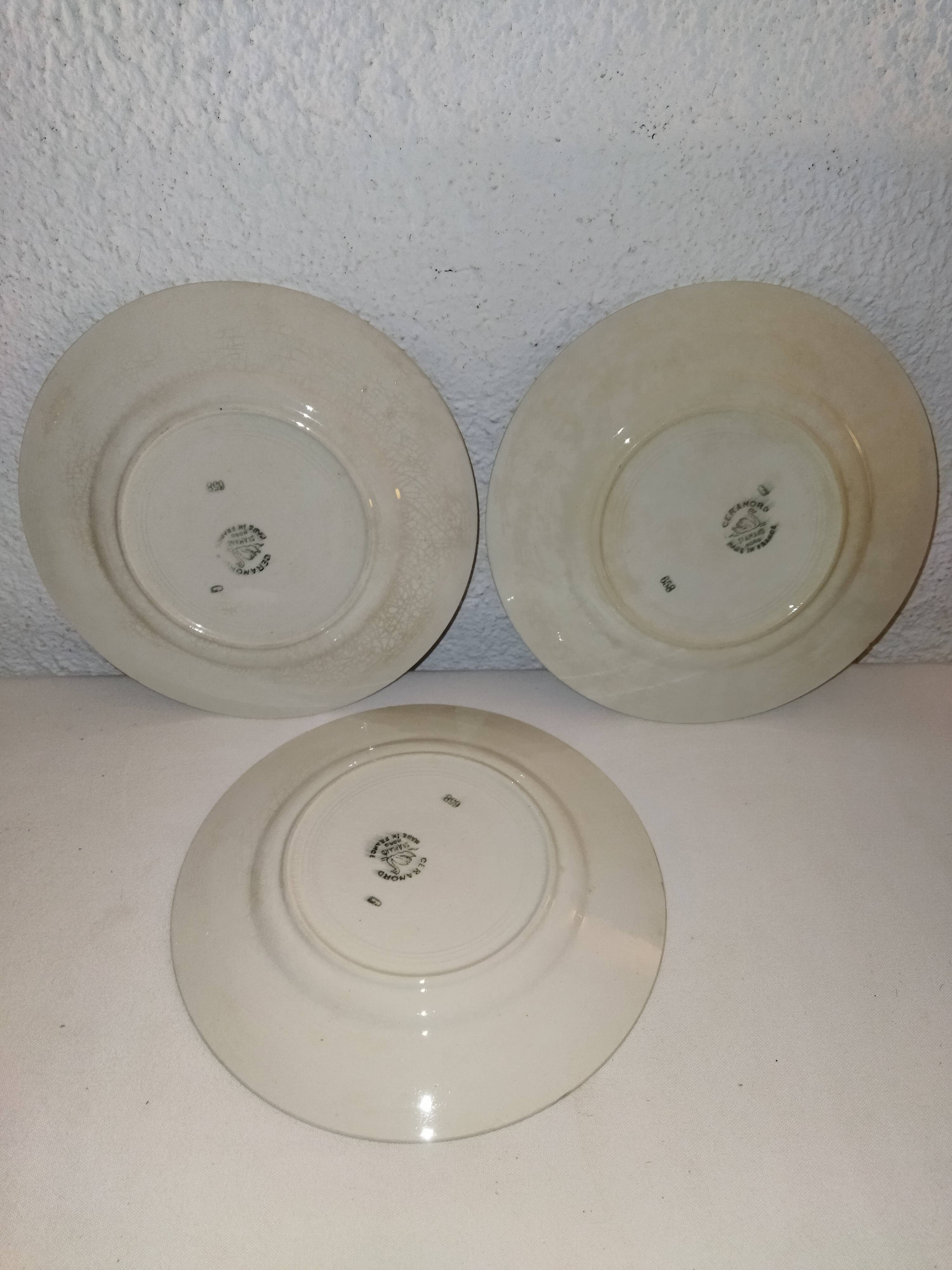 9 vintage dessert plates with Art Deco decor