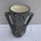 Vintage vase with grey & white skimmer ceramic handles